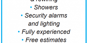 Advert for D Blackwell Electrical Services. Call 07932 049024